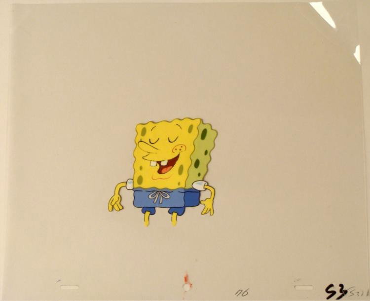 Original SpongeBob Talking Animation Cel Art Swimsuit: This original animation cel is from the Nickelodeon TV show SpongeBob Squarepants. The story takes place under the deep blue sea in Bikini Bottom, where SpongeBob resides. Sp