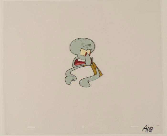 Squidward Cel Yelling Original Production Art SpongeBob: This original animation cel is from the Nickelodeon TV show SpongeBob Squarepants. The story takes place under the deep blue sea in Bikini Bottom, where SpongeBob resides. Sp