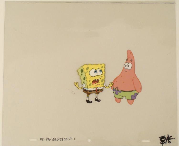 Animation Spongebob Art Original What to Do Cel: This original animation cel is from the Nickelodeon TV show SpongeBob Squarepants. The story takes place under the deep blue sea in Bikini Bottom, where SpongeBob resides. Sp