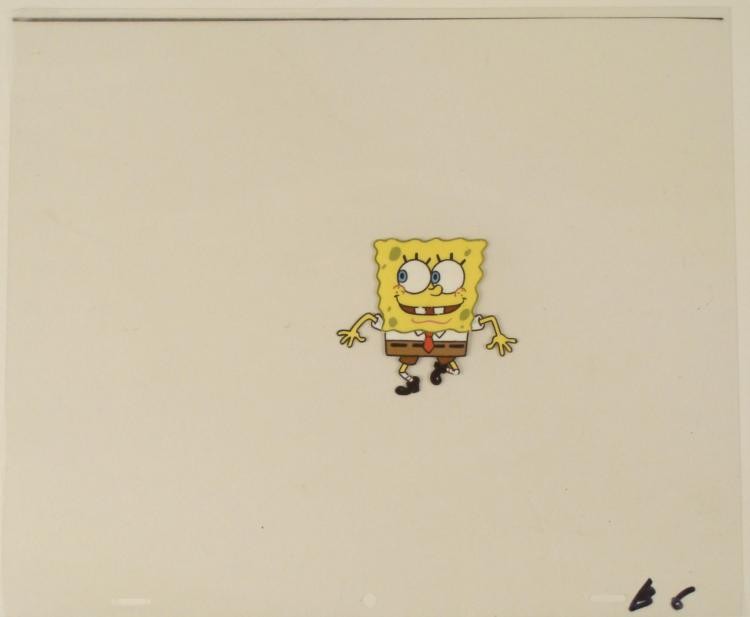 Production Jazz Hands Original SpongeBob Cel Art Left: This original animation cel is from the Nickelodeon TV show SpongeBob Squarepants. The story takes place under the deep blue sea in Bikini Bottom, where SpongeBob resides. Sp