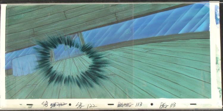 SpongeBob GLOW Original Cel Production and Background: This original hand-painted background and animation cel is from the Nickelodeon TV show SpongeBob Squarepants. The story takes place under the deep blue sea in Bikini Bo