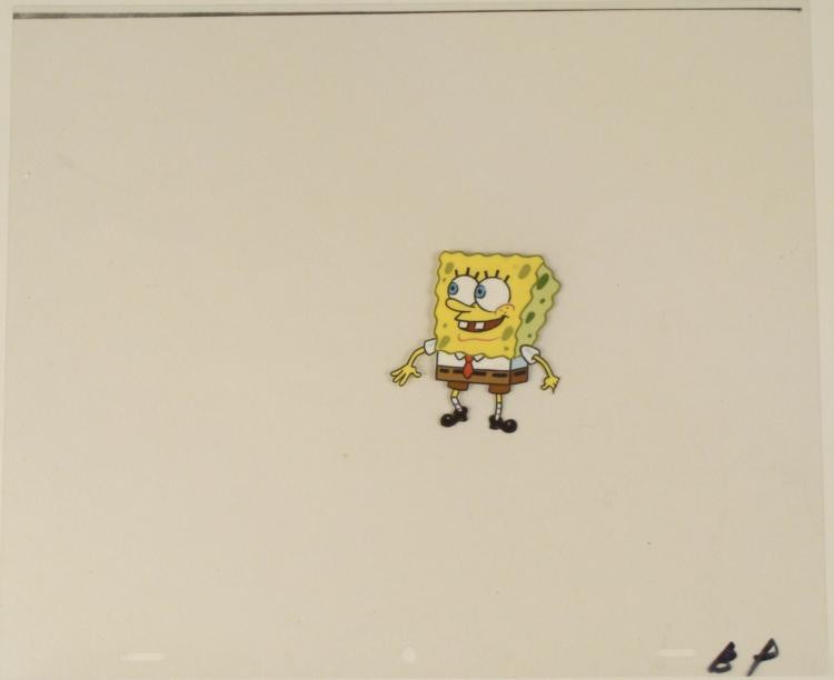 SpongeBob Original Animation Cel Standing Happy: This original animation cel is from the Nickelodeon TV show SpongeBob Squarepants. The story takes place under the deep blue sea in Bikini Bottom, where SpongeBob resides. SpongeB