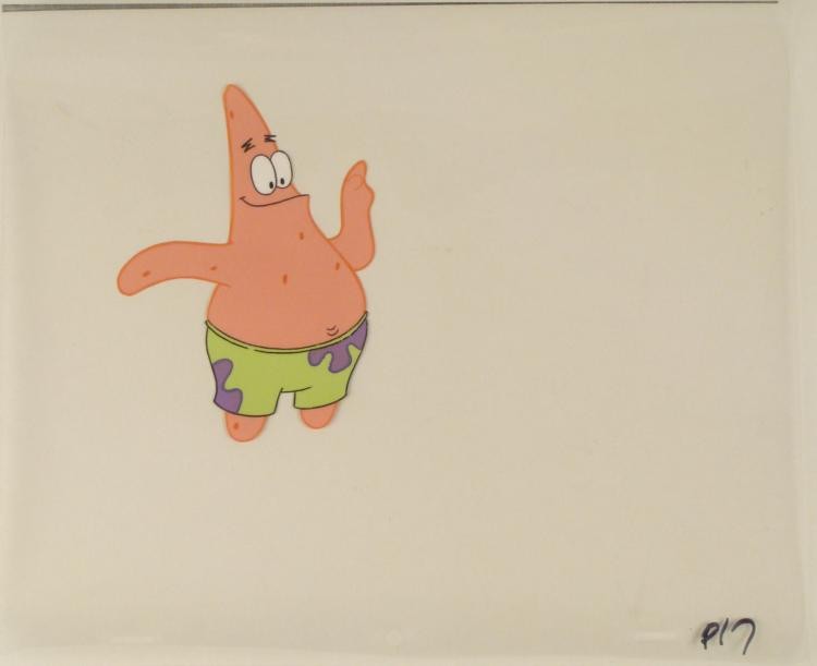 SpongeBob Original Animation Cel Patrick Makes a Point: This original animation cel is from the Nickelodeon TV show SpongeBob Squarepants. The story takes place under the deep blue sea in Bikini Bottom, where SpongeBob resides. SpongeB