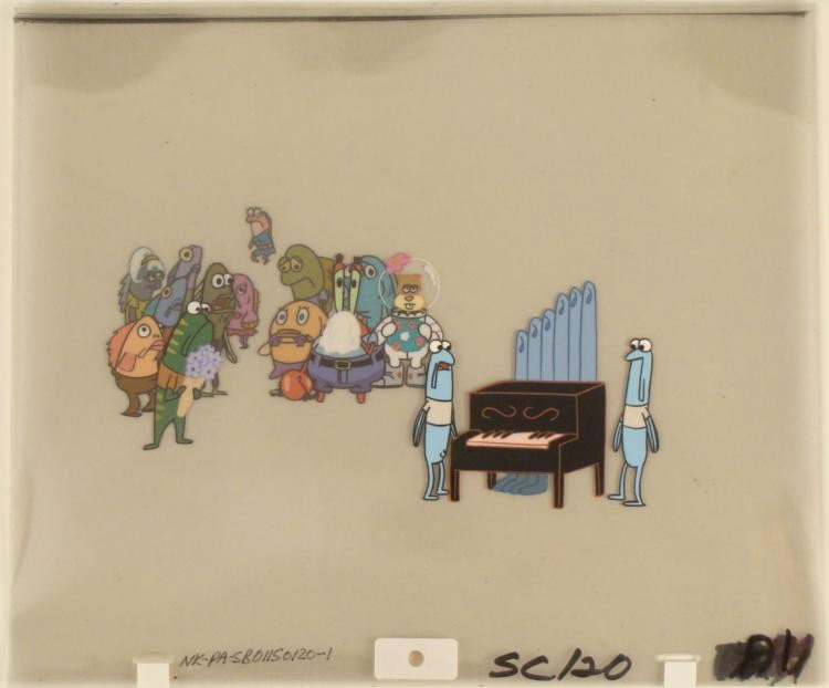 Cel Original Production Mourning Squidward Production: This original animation cel is from the Nickelodeon TV show SpongeBob Squarepants. The story takes place under the deep blue sea in Bikini Bottom, where SpongeBob resides. Sp