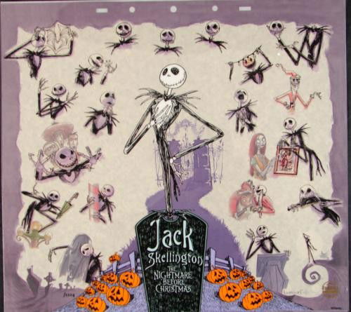 Nightmare Before Christmas, Animation Sericel Art Cel: Jack Skellington looks practically alive in this large sericel animation art from "A Nightmare Before Christmas." This art is based on model sheet drawings done for the stop motion animated film. The
