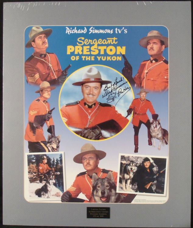 Dick Simmons Signed Sergeant Preston Yukon Poster Ltd: This poster highlights television's Sergeant Preston of the Yukon, and it was signed in black marker by the original actor Dick Simmons. The infamous Mountie is handsomely portrayed in this full color