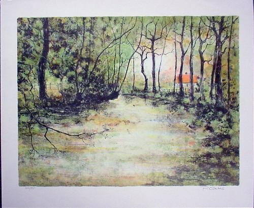 Signed P. Gates Lush and Green LE Art Print THE RIVER: This very handsome signed limited edition art print is entitled "The River" — * Lithography on Arches like paper * Artist's signature P. Gates in pencil in the margin LR * Numbered in pencil in 
