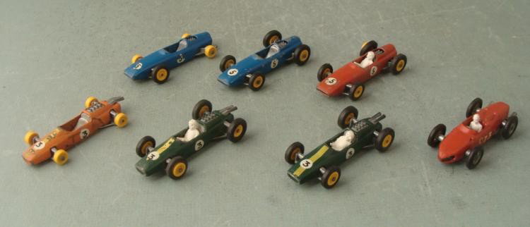 7 Matchbox Vintage Race Cars Nos. 19, 52, 73: Here are 7 Matchbox Vintage Race Cars, in varrying states of condition. All cars have drivers, although only four are shown. Four cars have complete sets of wheels. There is some paint and decal wear,