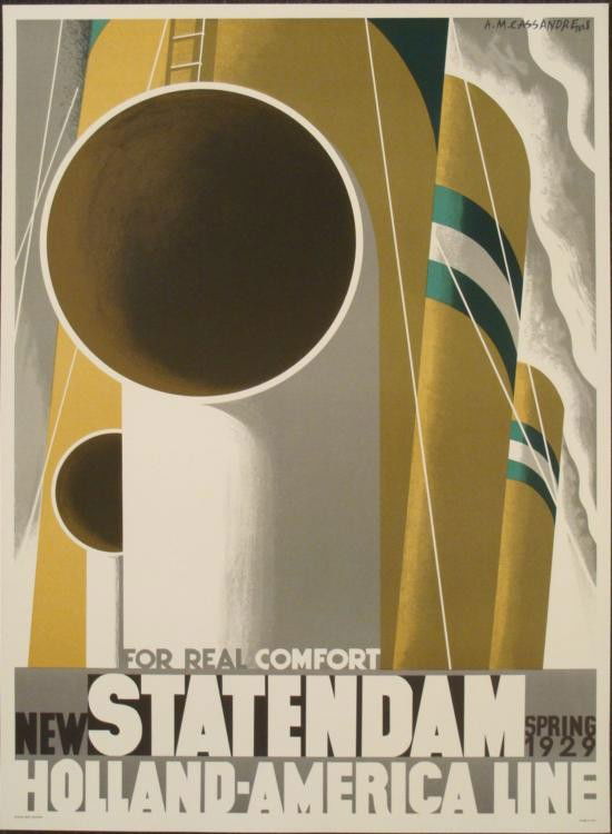 Adolphe Mouron Cassandre: Statendam Cruise Ship Poster: Artist: Adolphe Mouron Cassandre Title: Statendam Medium: Print on paper * Image Size: 31.25 x 22.875 inches. Paper Size: 32 1/2 x 24 inches. Biography: * A.M. Cassandre (1901-1968) was one of the 20t