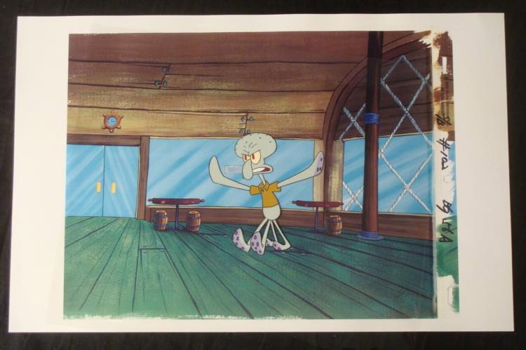 Background SpongeBob Cel Original Animation Final Art: This animation cel and reproduction background are from the Nickelodeon TV show SpongeBob Squarepants. The story takes place under the deep blue sea in Bikini Bottom, where Sponge