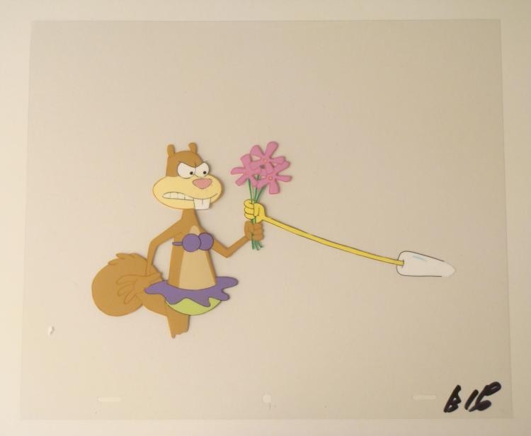 Give Me Flowers Cel Original Animation SpongeBob Art: This original animation cel is from the Nickelodeon TV show SpongeBob Squarepants. The story takes place under the deep blue sea in Bikini Bottom, where SpongeBob resides. Sp