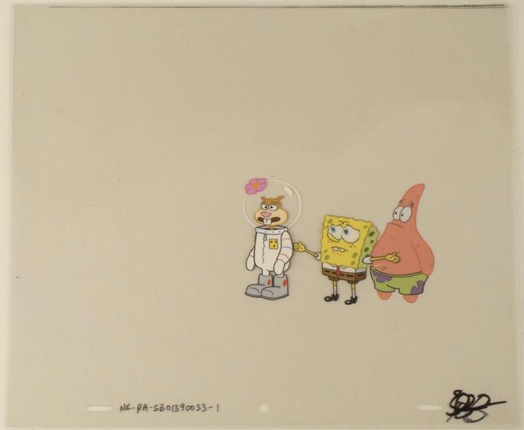 Art Three Stooges Original Spongebob Cel Production: This original animation cel is from the Nickelodeon TV show SpongeBob Squarepants. The story takes place under the deep blue sea in Bikini Bottom, where SpongeBob resides. Sp
