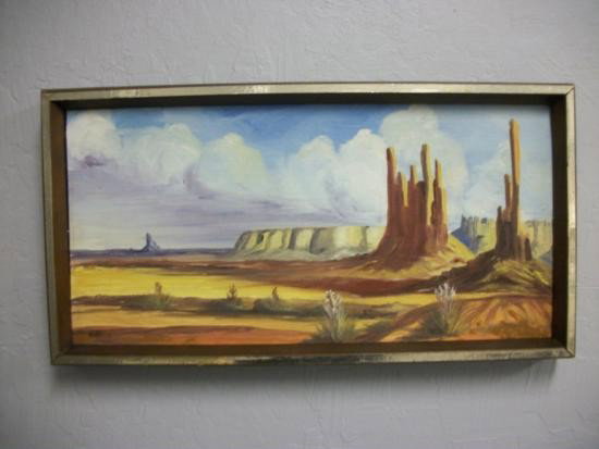 Antique Southwest Desert Painting Signed ARTHUR HADDOCK: Beautiful/Talented Antique Southwest Desert Painting (8 x 16)(Canvas Panel). Unique/Talented use of colors and light. Frame appears original. Excellent Condition. No missing paint. Signed "HADDOC