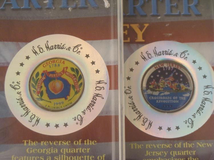 2 State Series Colorized Quarters NJ,GA 1999 w/Case,COA: 2 State Series Colorized Quarters from 1999 * States: New Jersey and Georgia Presentation: In plastic cases with history, COA, and numbered hologram