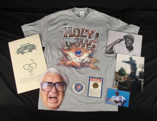 Chicago Cubs Baseball Lot- Pin Coin Photos T-shirt Menu: Offered here is an assortment of old and recent Chicago Cubs collector items. A Chicago Vine-Line Ferguson Arthur Jenkins - Hall of Fame Induction Coin (July 21, 1991). The