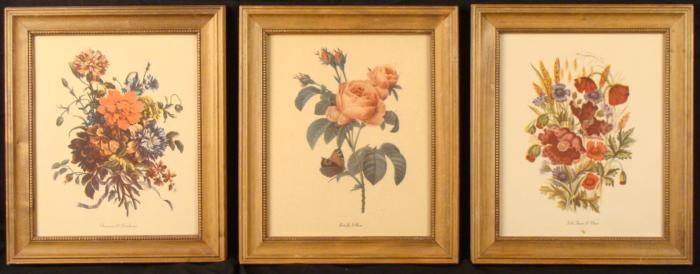 3 Antique 1920s Botanical Prints Flowers Framed: Here are 3 vintage prints portraying some favorite flowers. * Titles: "Anemone & Cornflowers," "Butterfly & Roses," "Field Flowers & Wheat" Image size: 8 1/2" x 10 1/2" Framing: In natural tone wood f