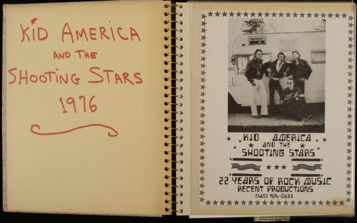Kid America Rock & Roll Revival Band Scrapbook 1970s: This a scrapbook from the Rock & Roll Revival Band known as Kid America and the Shooting Stars. The band played old time rock & roll music during the mid 1970's, when the 50's were back in style. This