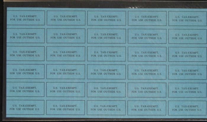 30 Cigarette Tax Revenue Stamps Outside US Uncut Sheet: This uncut sheet of 30 U.S. tax exempt Cigarette stamps was made for use outside the U.S. These are in mint condition, with no gum. They are obsolete, and scarce in this condition. * These will make a
