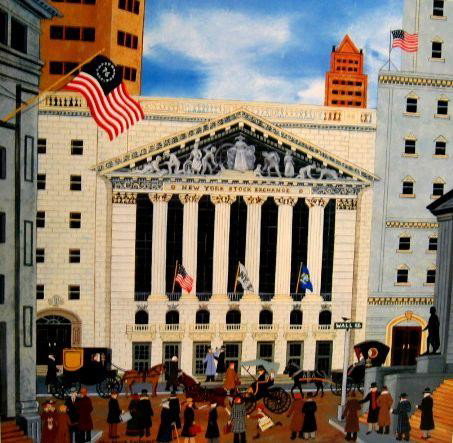 The Stock Exchange by Jane Wooster Scott Signed Litho: Artist: Jane Wooster Scott Medium: Offset Lithograph Size: 16" by 16" Paper: Lustro 100% Archival Edition Size:750 Hand Signed