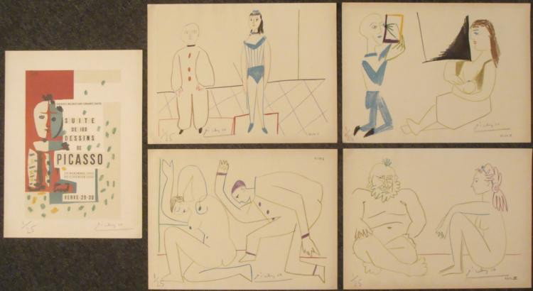 5 Pablo Picasso Signed & Numbered Prints -Verve 1954: This is a set of five Picasso lithographs published by the French art magazine Verve . Each is hand numbered and signed. One is a print of the cover of the publication, number 29-30, dated 2/5/54. It