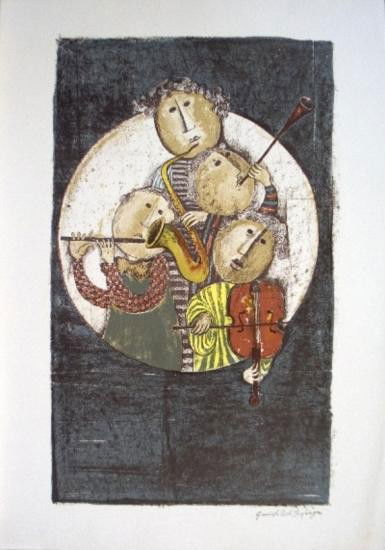 Boulanger Les Musiciens Lithograph: Reference #: ULXX8684 Artist Name: Boulanger, Graciela Title: Les Musiciens Medium: Lithograph Edition Size: Unknown Year: Unknown Paper Size: 28.5 x 24 inches Image Size: 20.5 x 14.5 inches Condi