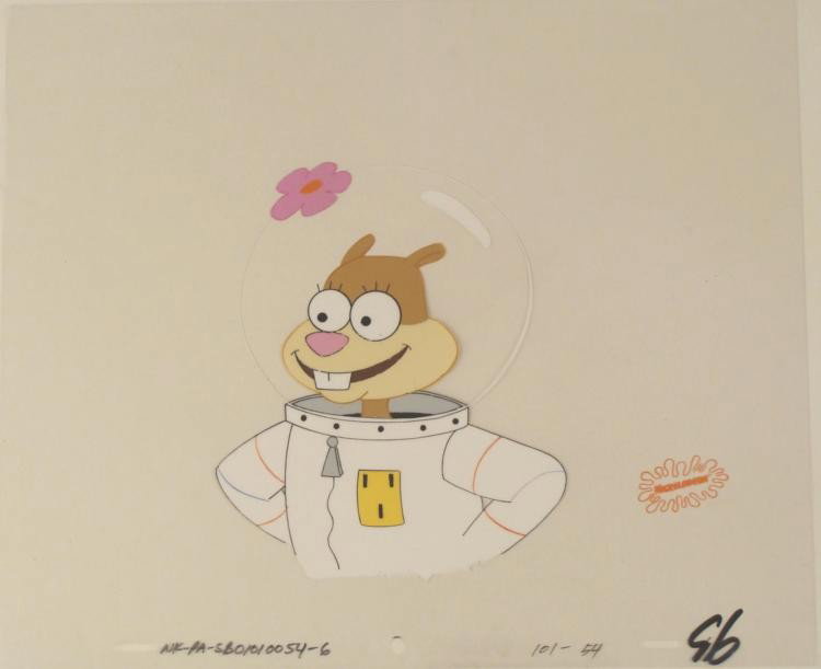 Super Cool Space Suit Spongebob Cel Production Original: This original animation cel is from the Nickelodeon TV show SpongeBob Squarepants. The story takes place under the deep blue sea in Bikini Bottom, where SpongeBob resides. Sp