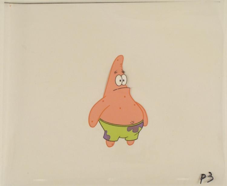 Cel Original Patrick Look SpongeBob Art Production Cool: This original animation cel is from the Nickelodeon TV show SpongeBob Squarepants. The story takes place under the deep blue sea in Bikini Bottom, where SpongeBob resides. Sp