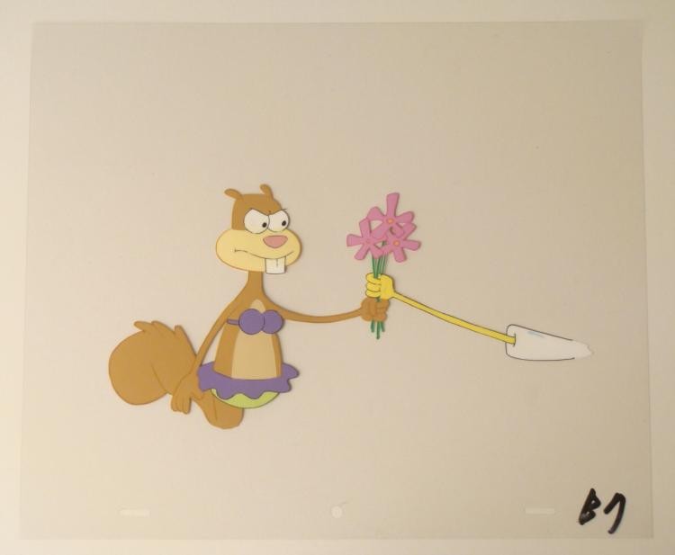 Production Art SpongeBob Cel Original Please Flowers: This original animation cel is from the Nickelodeon TV show SpongeBob Squarepants. The story takes place under the deep blue sea in Bikini Bottom, where SpongeBob resides. Sp