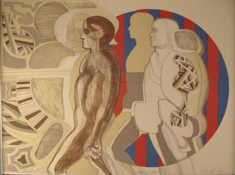 Arnold Belkin Signed Art Print Creation of Man: This dramatically detailed image portrays man's creation. It shows the artist's muralist approach to forms and colors, as well as fine lines and sketches of the human form * Artist: Arnold Belkin Sign