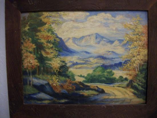 Antique Autumn Country Road Scene Sgnd- Marie Hull: Beautiful Antique Country Road Scene (on Board) (18x24) Signed "Marie Hull" (LR). Talented Brushwork, Beautiful Colors. Painting remains in excellent condition despite advanced age. Some