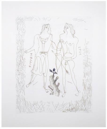 Georges Braque EURYBIA & EROS Etching Art Cubist: Offered here is an etching by the early Cubist artist, Georges Braque. Titled Eurybia and Eros , this piece features two Deities from Greek mythology. Eurybia was the goddess of the mastery of the sea