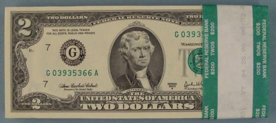 100 Consecutive $2 Chicago Bank Wrapped Notes 2003 A CU: 100 original bank wrapped 2003-A $2 bills, totaling $200. * Grade: Mint, Crisp Uncirculated Mint mark: G (Chicago) Serial Numbers: Consecutive Note: Bills shown may look different from those you recei