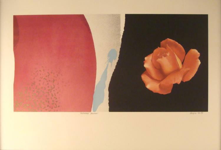 Michael Knigin Signed Art Print Preferred Position: Here is a beautifully rendered rose juxtaposed in an abstract composition. The artist passed away in early 2011, and we offer you this attractive print. * Artist: Michael Knigin Signature: In pencil,