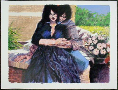 Aldo Luongo TIERNAMENTE Signed LE Fine Art Lovers Print: Offered here is a very beautiful and vibrant signed, limited edition fine art print by noted contemporary post-Impressionist, Aldo Luongo: * Title: "Tiernamente" * 1981 * Serigraph on Arches * Sheet s