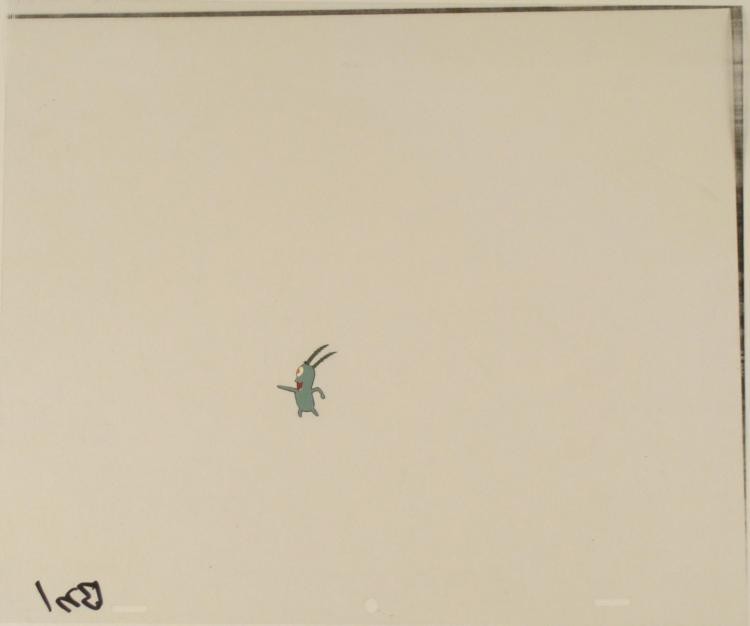 Spongebob Check it Out Original Animation Art Cel: This original animation cel is from the Nickelodeon TV show SpongeBob Squarepants. The story takes place under the deep blue sea in Bikini Bottom, where SpongeBob resides. Sp