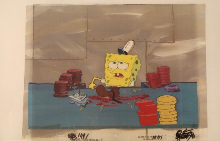 Patty Making Background SpongeBob Animation Cel Orig: This animation cel and reproduction background are from the Nickelodeon TV show SpongeBob Squarepants. The story takes place under the deep blue sea in Bikini Bottom, where Sponge