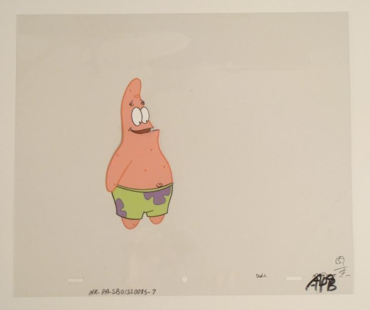 Production Cel Thinking Of Plan SpongeBob Art Original: This original animation cel is from the Nickelodeon TV show SpongeBob Squarepants. The story takes place under the deep blue sea in Bikini Bottom, where SpongeBob resides. Sp