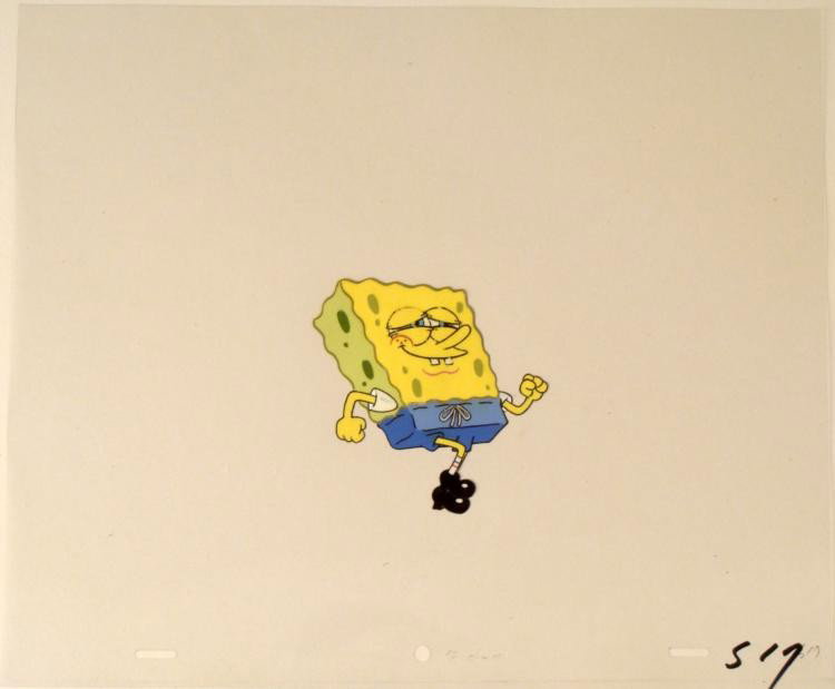 Casual Walk Original Animation Art SpongeBob Cel Squint: This original animation cel is from the Nickelodeon TV show SpongeBob Squarepants. The story takes place under the deep blue sea in Bikini Bottom, where SpongeBob resides. Sp