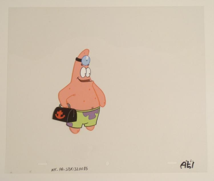 Doctor Dressing Original SpongeBob Cel Art Production: This original animation cel is from the Nickelodeon TV show SpongeBob Squarepants. The story takes place under the deep blue sea in Bikini Bottom, where SpongeBob resides. Sp