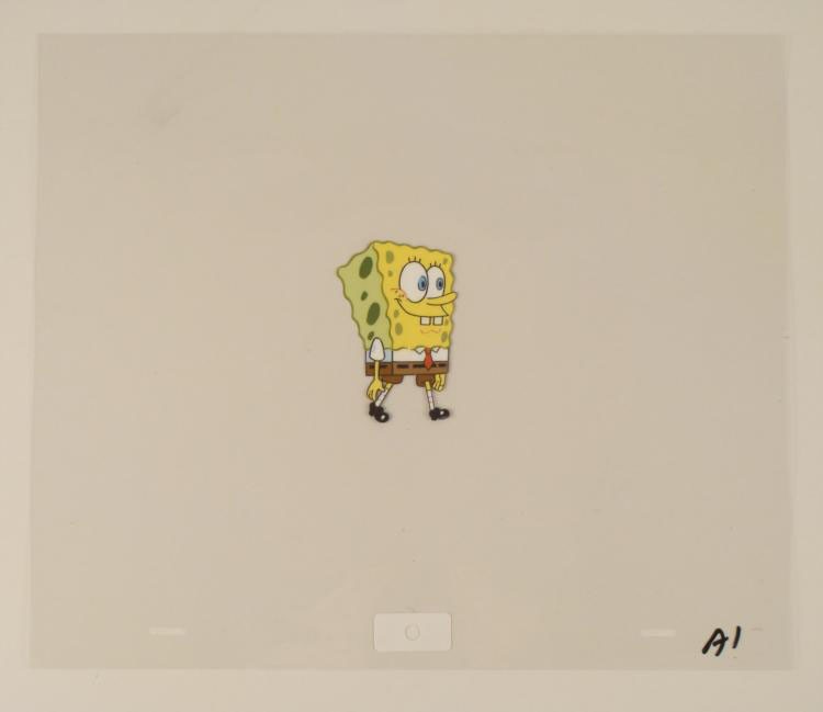 Walking SpongeBob Original Animation Cel Art Squarepant: This original animation cel is from the Nickelodeon TV show SpongeBob Squarepants. The story takes place under the deep blue sea in Bikini Bottom, where SpongeBob resides. Sp