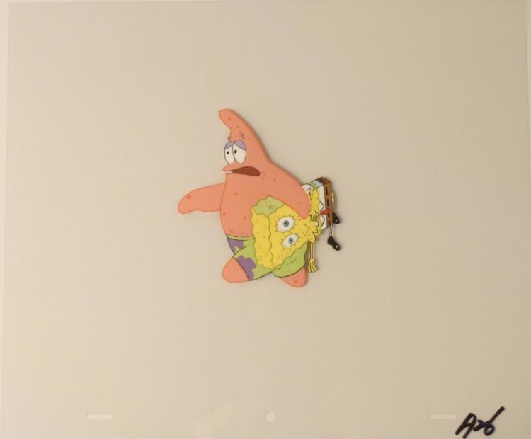 Soaked Sponge Original SpongeBob Animation Art Cel: This original animation cel is from the Nickelodeon TV show SpongeBob Squarepants. The story takes place under the deep blue sea in Bikini Bottom, where SpongeBob resides. Sp