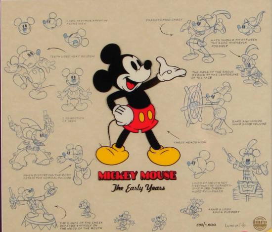 Mickey Mouse Talking Disney Lumicel Animation Cel Art: At first glance, this Lumicel appears to be a beautifully drawn Mickey Mouse animation composite with color sericel. It features Mickey in a variety of expressive and dynamic poses. * But then, with t