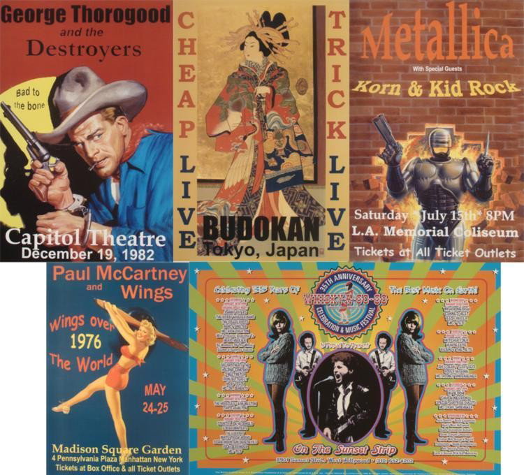 5 Concert Posters Cheap Trick Thorogood McCartney: These are 5 reproductions of original concert posters from some amazing musical acts. * * Size: 12" x 18" 4 posters Size: 13" x 19 1/2" 1 poster Medium: Heavy Poster Stock Condition: Excellent The art