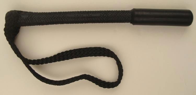 VINTAGE ITALIAN BLACKJACK w/BRAIDED HAND CORD: VINTAGE ITALIAN BLACKJACK-9"-WITH BRAIDED HAND CORD * WELL MADE VINTAGE BLACKJACK-9" IN LENGTH-WEIGHTED TOP- PAVED BRICK DESIGN BODY-WITH WIDE BRAIDED HAND CORD-ALL BLACK-MARKED "MADE IN ITALY" AND A