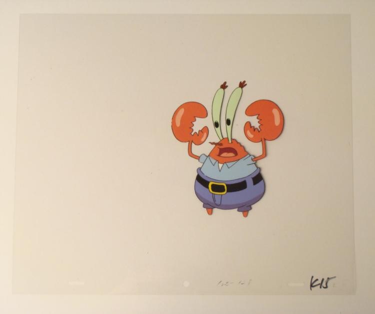 Confused Krab Original Animation Art Cel SpongeBob: This original animation cel is from the Nickelodeon TV show SpongeBob Squarepants. The story takes place under the deep blue sea in Bikini Bottom, where SpongeBob resides. Sp