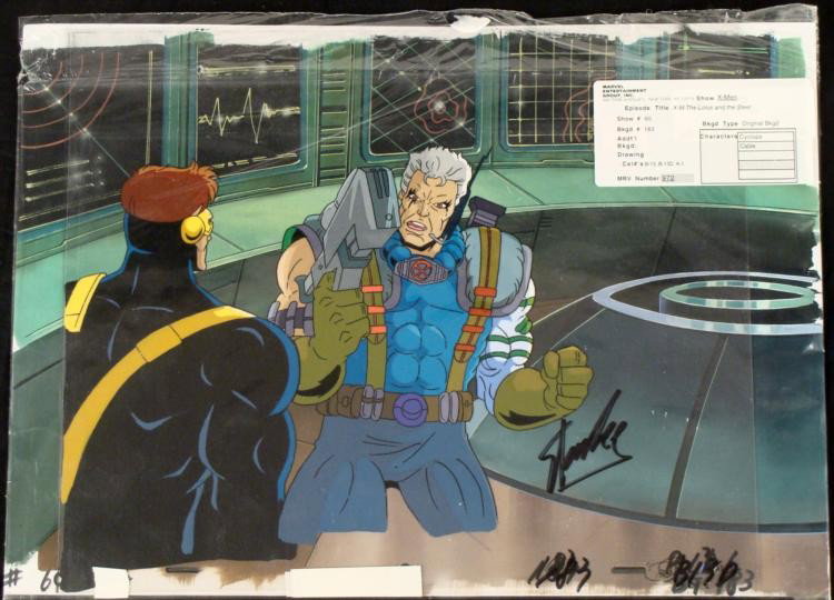 Stan Lee Original Background Animation X-Men Signed Cel: This is an original signed production cel and background are from the hit series X-Men. Stan Lee signature is located at the bottom of cel in black sharpie. * Under a cloud of increasi