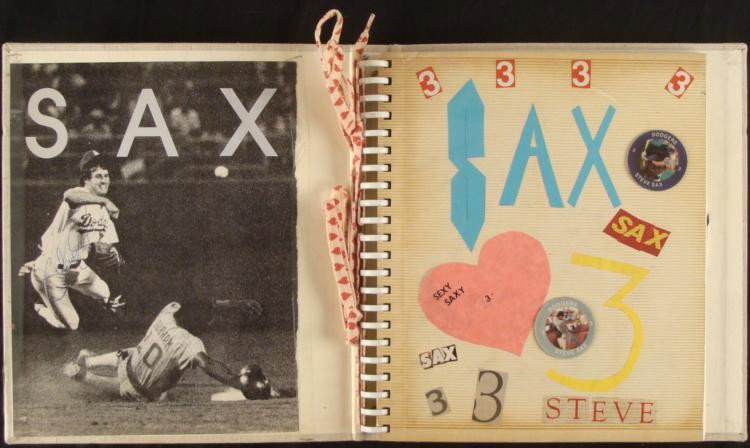 Steve Sax Unique Girl Fan 2 Album w/ Signed Photos, Hat: Back in 1983, a recent Rookie of the Year was playing for the Los Angeles Dodgers, and a young female fan named Judy became a little obsessed with him. The player was second baseman Steve Sax, and his
