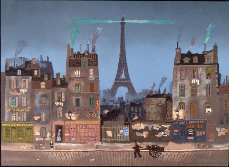Michel Delacroix Original Art Print Tour Eiffel la Nuit: Here is the dazzling Eiffel Tower at night, portrayed in the unique style of Delacroix in this original print. * * Artist: Michel DelacroixSignature: In the plateTitle: Eiffel la NuitEdition: Open; pl