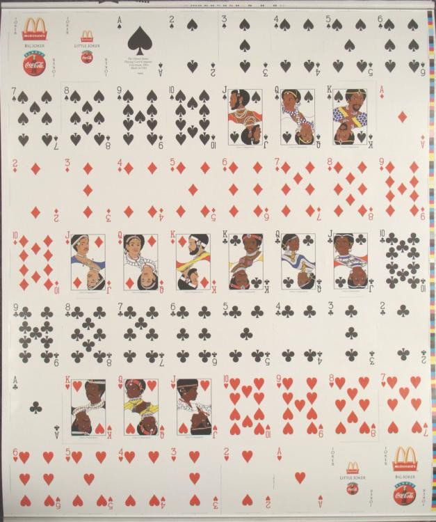 Uncut Sheet of Playing Cards African Princes McDonalds: This Uncut Sheet of Playing Cards features some princely looking African figures. * Full sheet of playing cards Made by The U.S. Playing Card Co. Sponsored by McDonalds