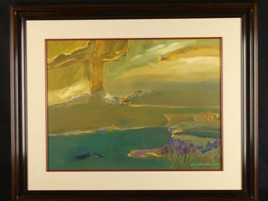 Cecilia Garcia Amaro Original Painting/ Drawing Pool: This is a large, original artwork by artist Cecilia Garcia Amaro. It appears to be an abstract landscape, with possibly a tree, and a pool of water in the foreground. The title roughly translates as "